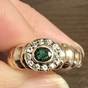 14k Solid Rose Gold Emerald Diamond Bezel Ring 6.75